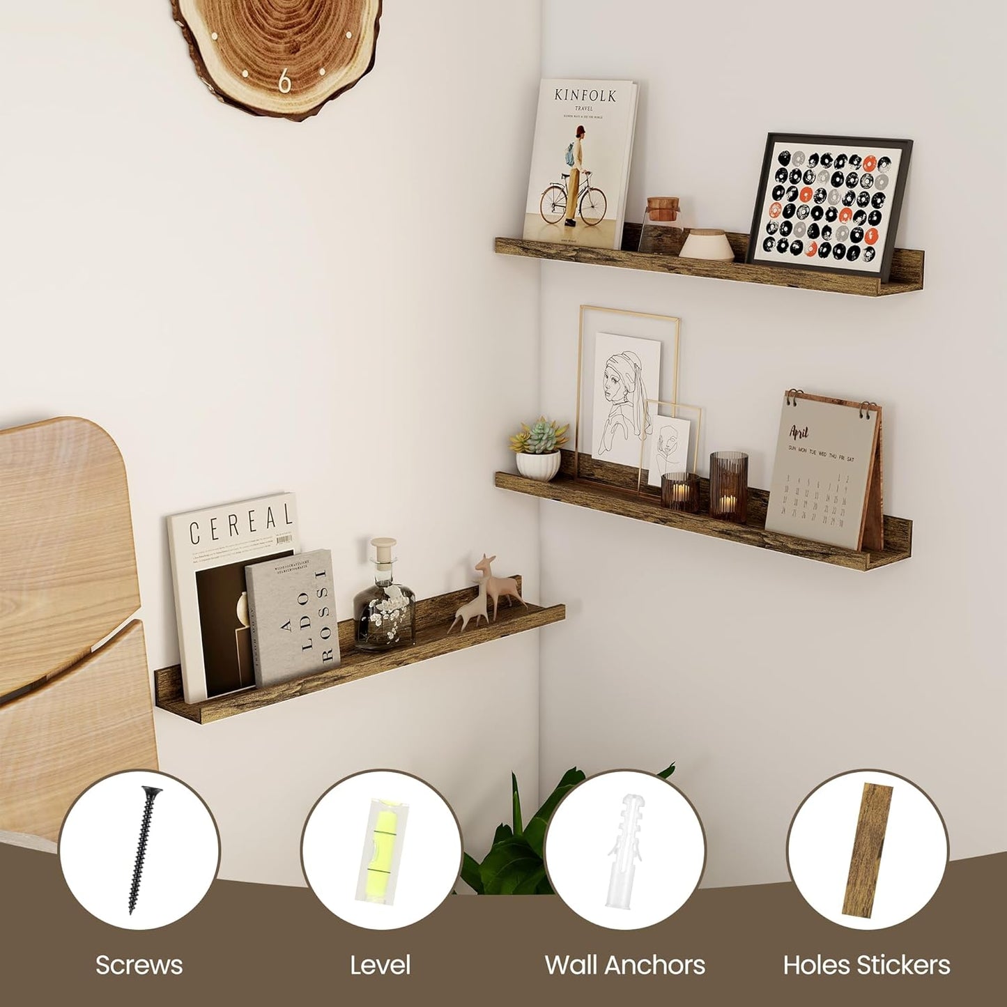 Axeman Floating Shelves for Wall - 24 Inch Picture Ledge Shelf Set of 2 - Rustic Picture Shelf for Wall with Ledge - Floating Shelves with Lip - Photo Ledge Shelves for Pictures Nursery Books
