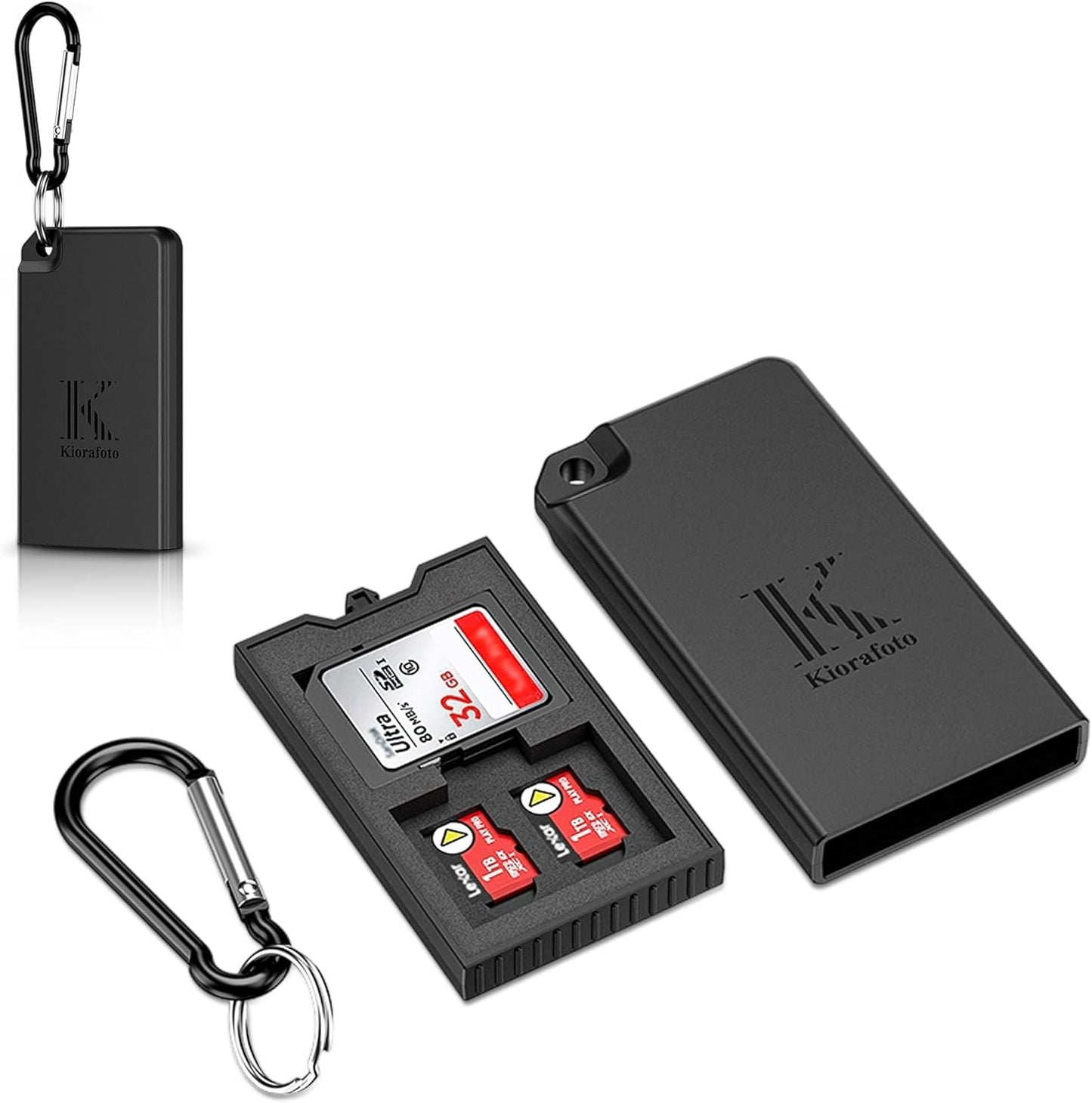 Pop-up Small Memory Card Case Holder for 2 SD SDHC SDXC Cards & 4 TF MicroSD MSD Cards with Carabiner, Portable Anti-Shock Splash-Proof Micro SD Card Case Storage Protector Organizer Keeper Container