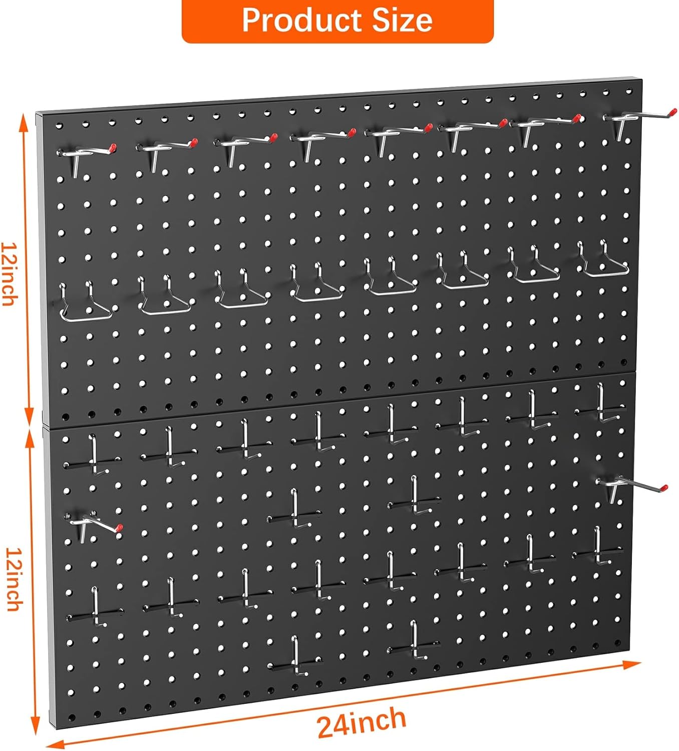 TORACK Metal Pegboard Wall Organizer 24" x 24" or 12" x 48", 70 PCS Tools Storage Pegboard for Garage Tool Organizer Peg Board with Pegboard Hooks for Workbench(Black)