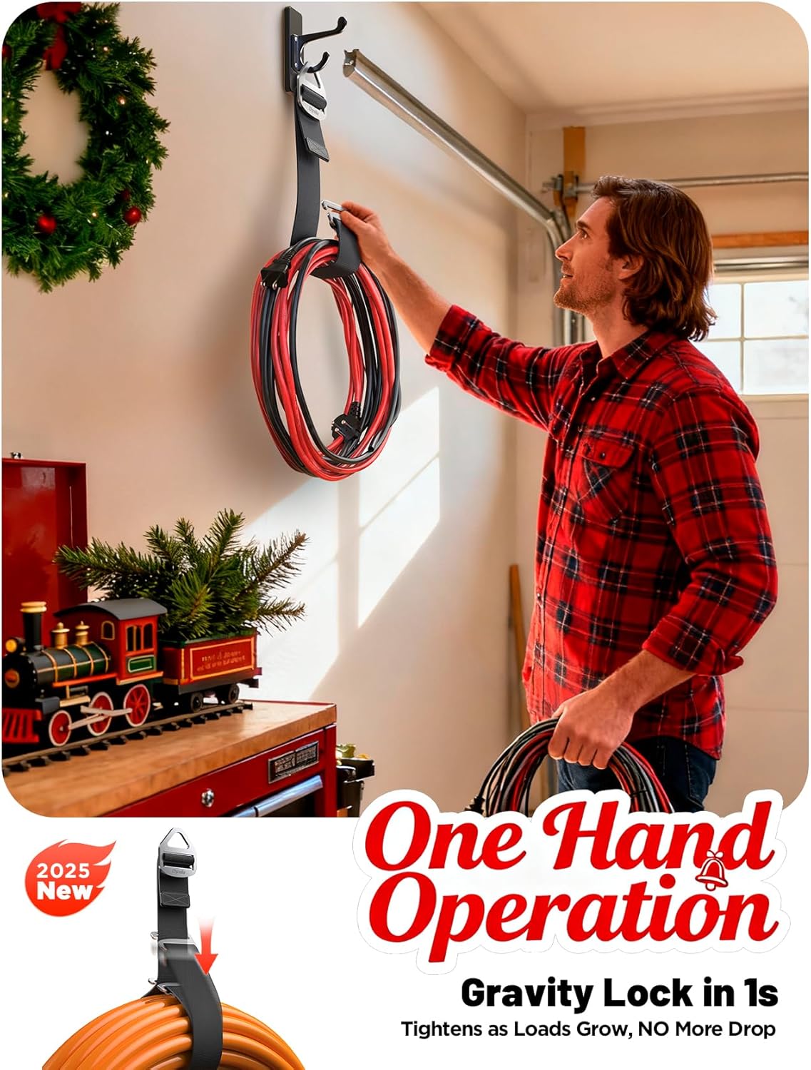 2025 Stocking Stuffers for Men, 10 Pack One Hand Operate Gravity Tighten Extension Cord Holder Organizer, Hose Rope Storage Straps, Workshop Garage Organization Gadgets Tools, Christmas Gifts for Dad