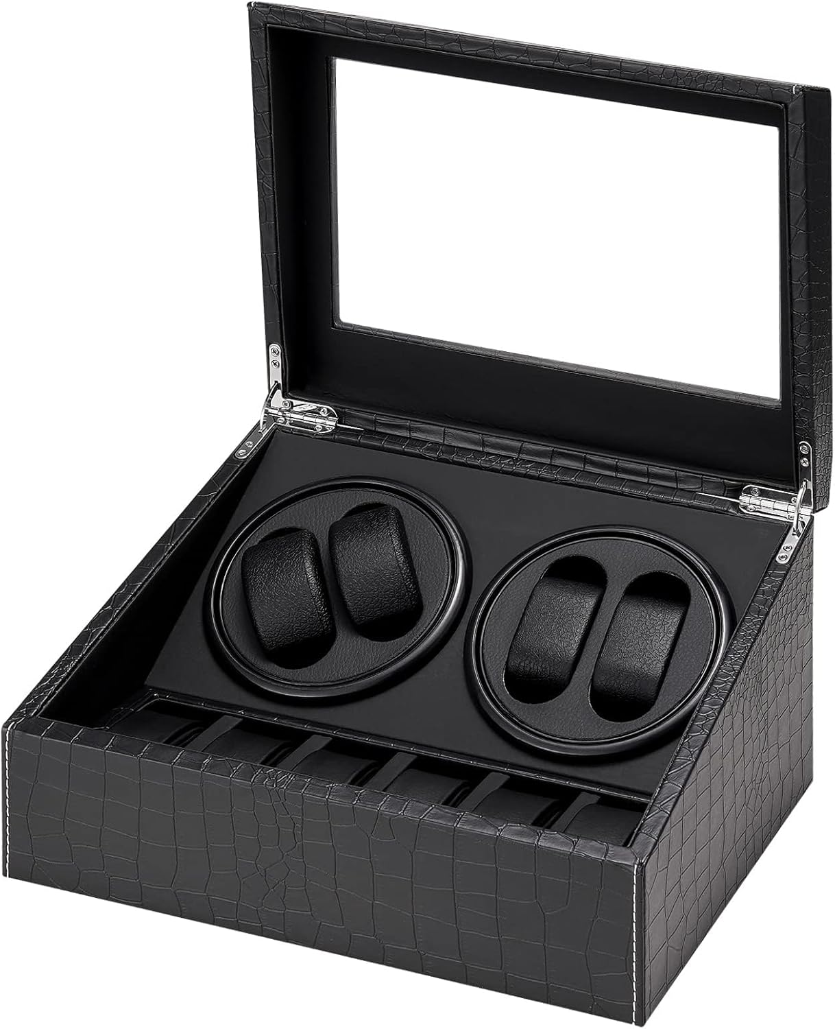 Watch Winder for Automatic Watches,Ultra Quiet Motor,4 Automatic Watches and 6 Extra Watch Storage Spaces, PU Leather Crocodile Styling
