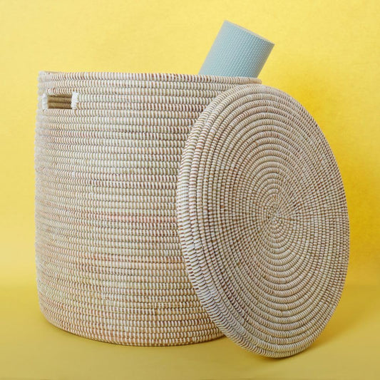 Extra Large White Storage Basket - Laundry Hamper, Baby Nursery Toys Bin, Living Room Blankets Storage, Towels Holder, Organizing, Decorative - Wicker, Woven, Lid, Handles