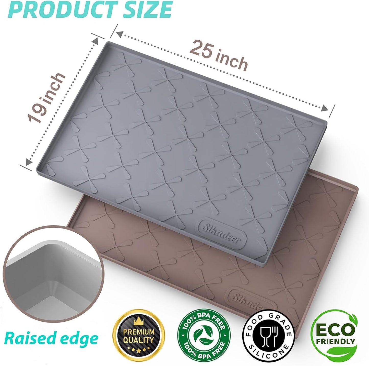 SIKADEER 25" x 19" Under Sink Mat Waterproof, Silicone Mat Kitchen Drawer Shelf and Cabinet Liner, Sink Protector for Kitchen Organizers and Storage, Boot Tray Pet Food Mats
