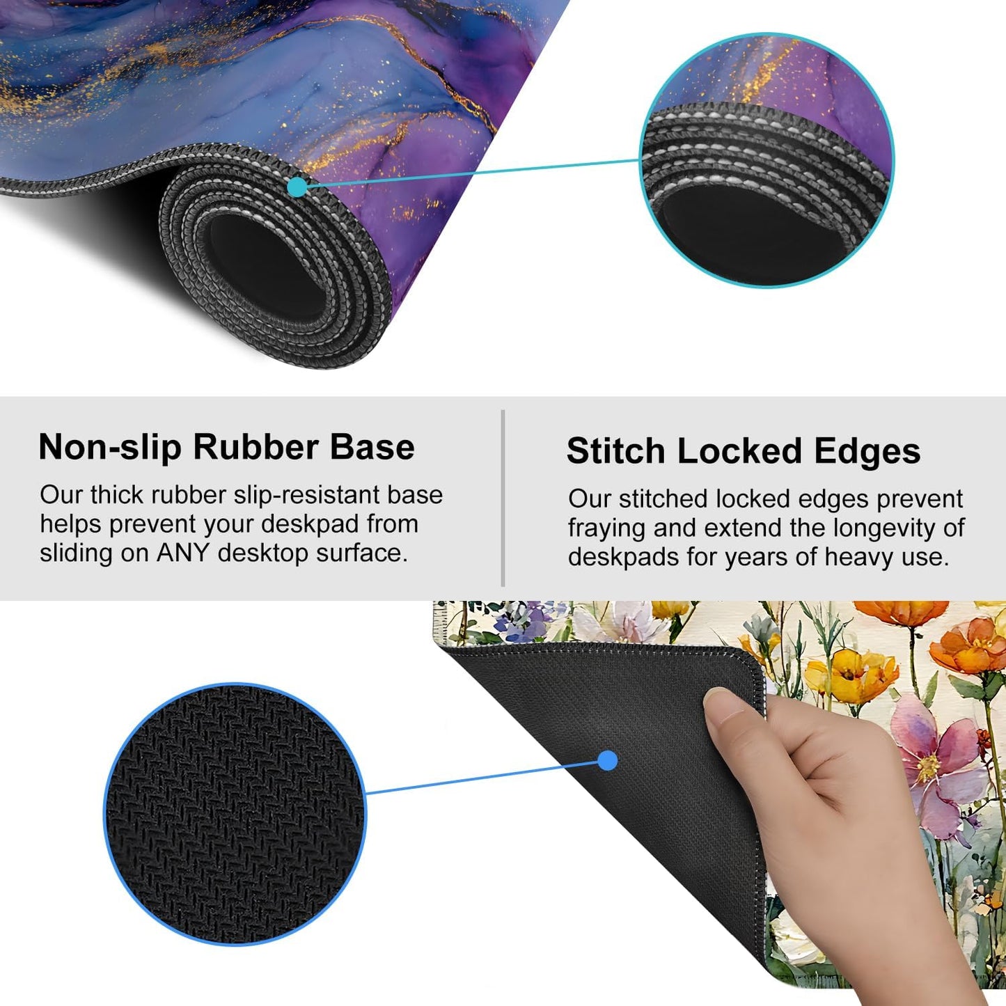 Purple Marble Ink Mouse Pad – Large Extended Desk Mat 35.43 x 15.75 in – Alcohol Ink Watercolor with Gold Vein Design, Non-Slip Base, Waterproof Surface, Aesthetic Keyboard & Mouse Pad