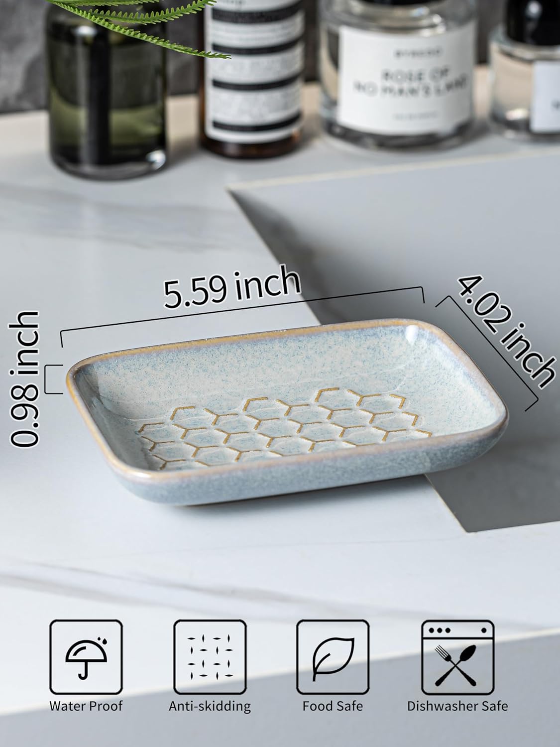 Gomakren Soap Dish for Shower, Bar Soap Holder, Ceramic Soap Dishes for Bar Soap, Christmas Sponge Holder Soap Saver Soap Tray for Bathroom Kitchen Sink, 5.5 Inch, Gray
