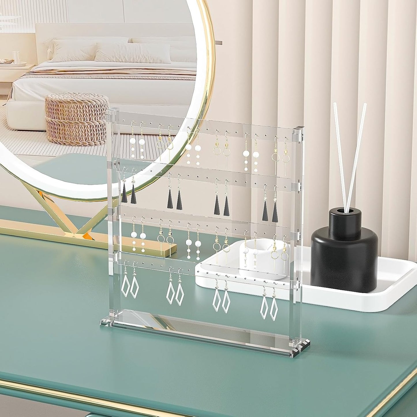 Coward Acrylic Earring Holder Stand, Tabletop Earring Jewelry Easel Display, Earring Jewelry Holder Organizer for Home Use or Store Selling Show (4layer)