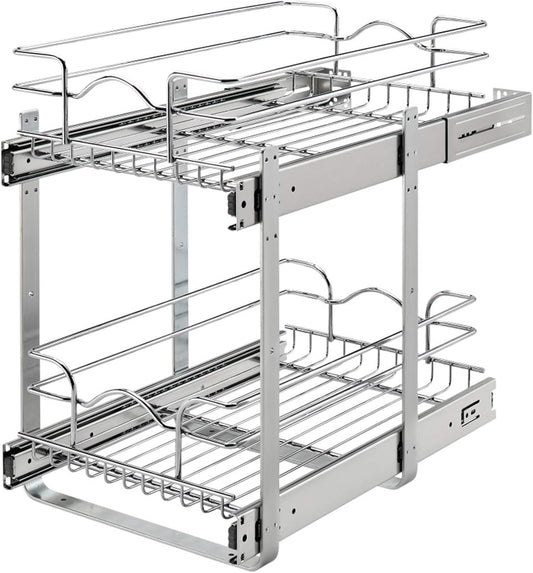 Rev-A-Shelf 2-Tier Kitchen Cabinet Pullout Shelf and Drawer Organizer Slide Out Pantry Storage Basket in Multiple Sizes, 12 x 18 In, 5WB2-1218CR-1