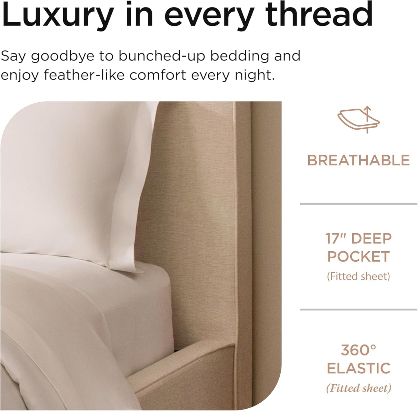 Threadmill Luxury Full Size Sheets | 656 Thread Count Certified Supima Cotton for Full Size Mattress | 5-Star Hotel Quality 4 Piece Bed Sheets with Extra Deep Pocket | White Sheets