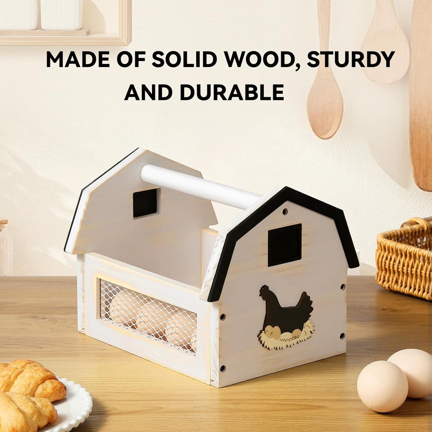 Egg Basket for Gathering Fresh Eggs, Farmhouse Wood Egg Collecting Basket, Egg Basket Countertop. ZSHLXM