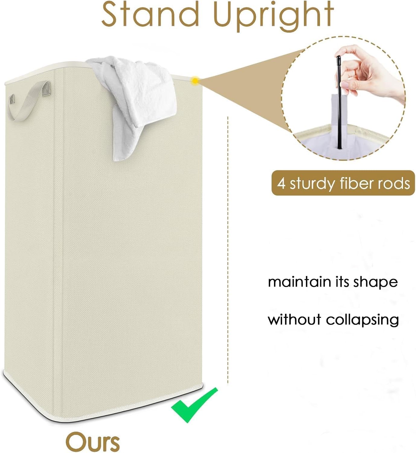 SNIGJAT Extra Large Laundry Hamper, 100 L Tall Laundry Basket with Sturdy Handles, Dirty Clothes Basket for Bedroom, Large Hamper, Sturdy Storage Organizer for Clothes Toys Beige