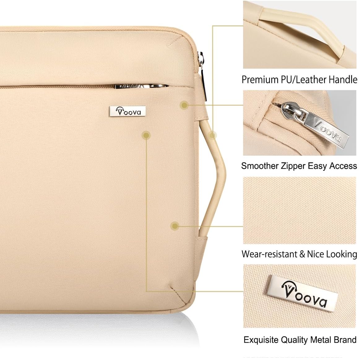 Voova Laptop Sleeve Case 13 13.6 Inch with Handle, 360°Protective Waterproof Slim Computer Bag Cover Compatible with MacBook Air 13 M1/M2/M3/M4 2020-2024, MacBook Pro 13, IPad Air/Pro 13, Beige