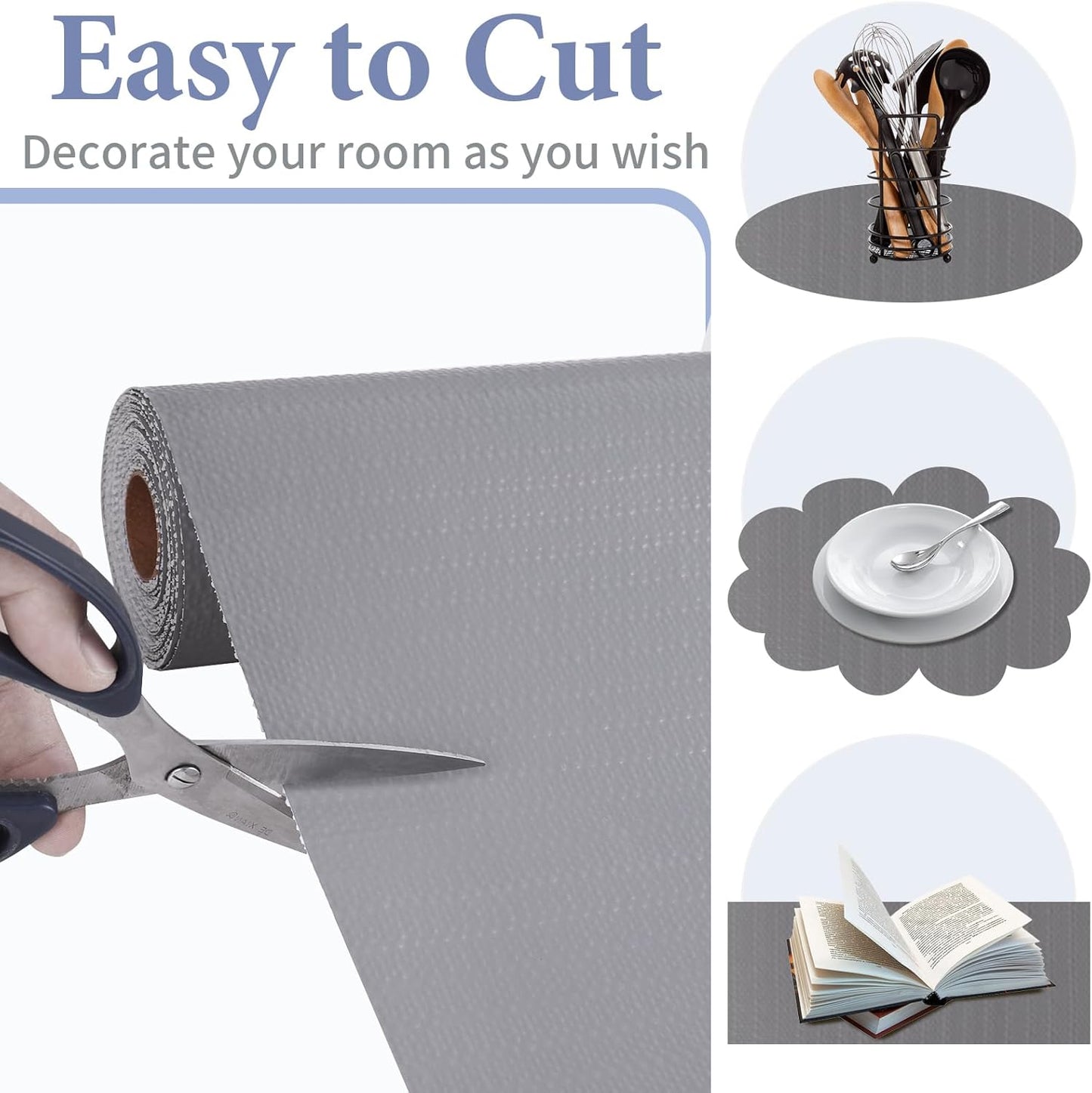 Drawer and Shelf Liner for Kitchen Cabinet: 23 in X 20 Ft Non Slip Waterproof Shelf Paper Non Adhesive Refrigerator Liners Pure Grey Easy Liners for Bathroom with Knife Tape Measure