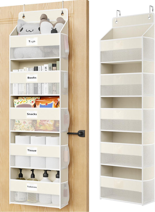 Over The Door Organizer Hanging, 5 Shelf Behind The Doors Storage, Pantry Door Organizer, Closet Organizers for Bedroom and Nursery (Beige)