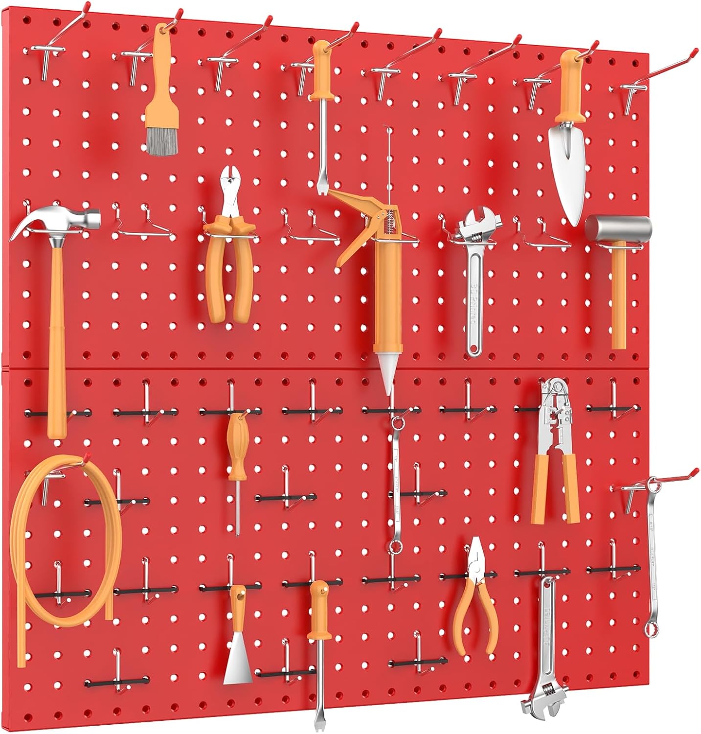 TORACK Metal Pegboard Wall Organizer 24" x 24" or 12" x 48", 70 PCS Tool Storage Pegboard for Garage Tool Organizer Board with Pegboard Hooks for Workbench(Red)