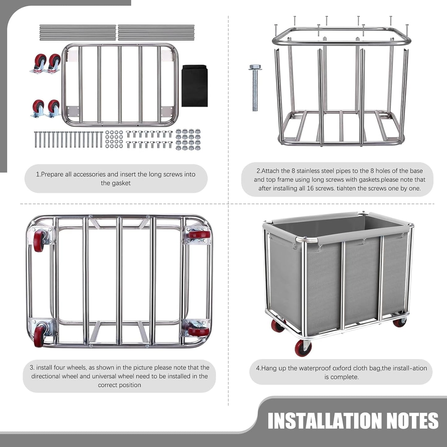 Commercial Laundry Cart on Wheels, 11.35 Bushels Large Laundry Roller, Heavy Duty Stainless Steel, Gray-10