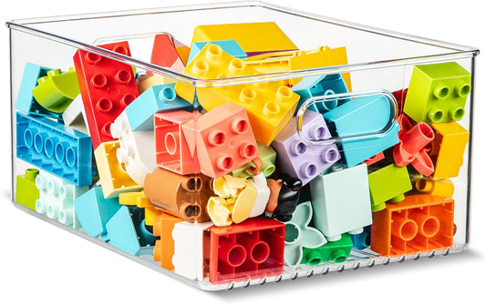 primebox Clear Plastic Organizer Bins with Handles for Home Organization. Storage Containers for Organizing Fridge, Freezer, Cabinet. Pantry, Great for Kitchen, Garage, Laundry Room. 10"x8"x5"