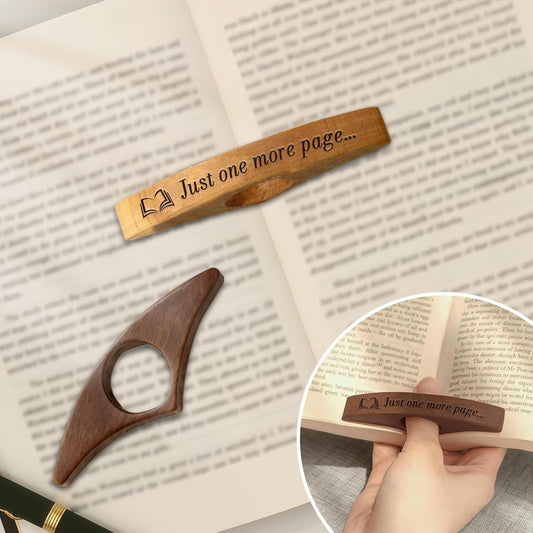 Wooden Book Page Holders for Reading - Thumb Page Holder & Book Opener Holder | Just One More Page Ergonomic Hands-Free Helper - Perfect Gift for Book Lovers & Readers (Walnut Wood 2)