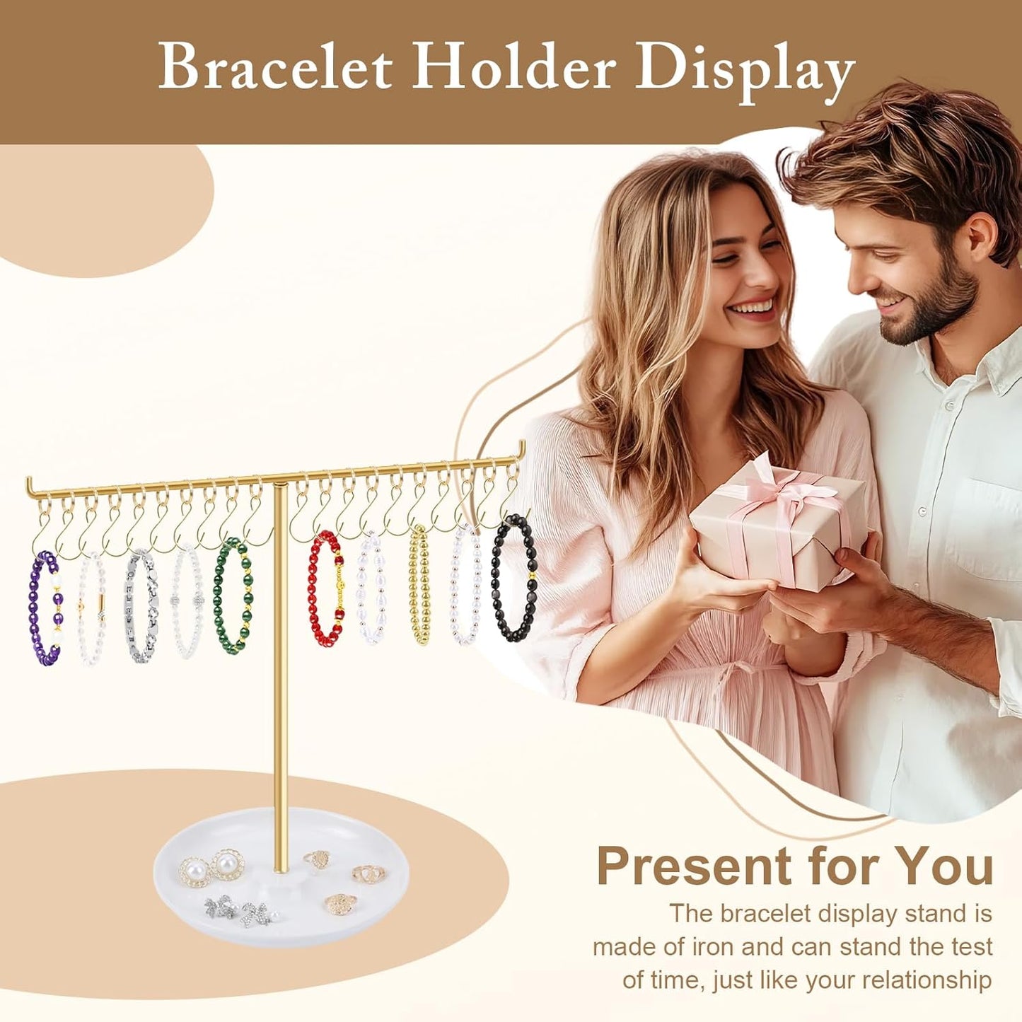OAOLEER Bracelet Holder Display, Gold Jewelry Holder with 20 Movable Hooks Bracelet Stand Organizer, Jewelry Display Stand for Necklaces Bangles