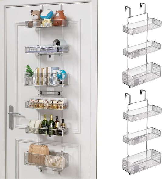 HapiRm Over Door Organizer Storage - Separable Door Organizer Hanging with 6 Metal Large Capacity Baskets for Bathroom Bedroom Kitchen Pantry Closet (Silver)