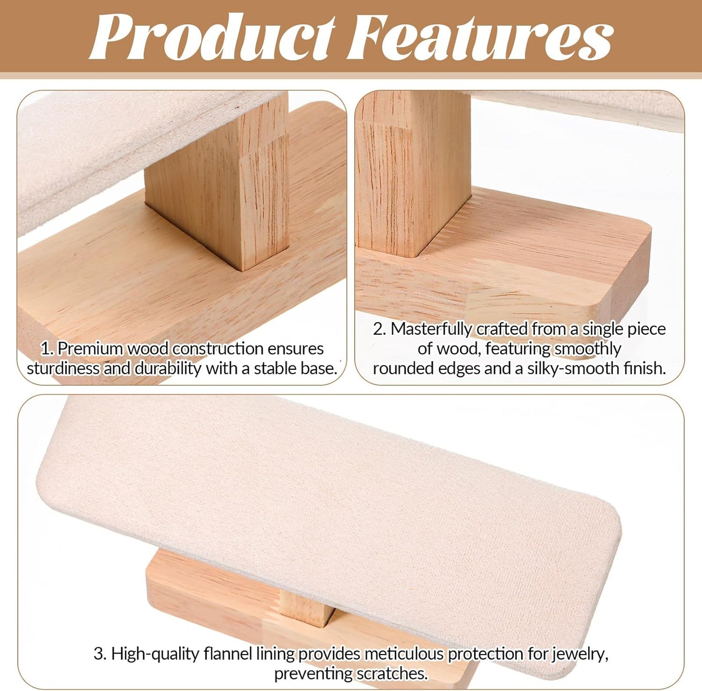 Wooden Watch Display Stand Wood T-Bar Bracelet Display Stand Jewelry Organizer Holder with Faux Suede Surface for Watches, Bangles, Scrunchies, Home Use, Retail Displays Selling 7.6x1.9x3.5inch