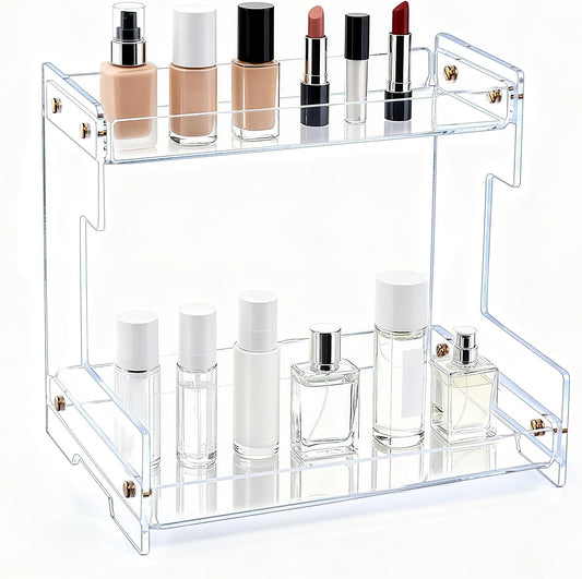 Clear Bathroom Countertop Organizers and Storage,2 Tier Acrylic Cosmetics Stand Vanity Storage Organizer,Large Capacity Corner Shelf for Bathroom,Dresser,Kitchen 11.4" L x 8.3" W x 10.2" H