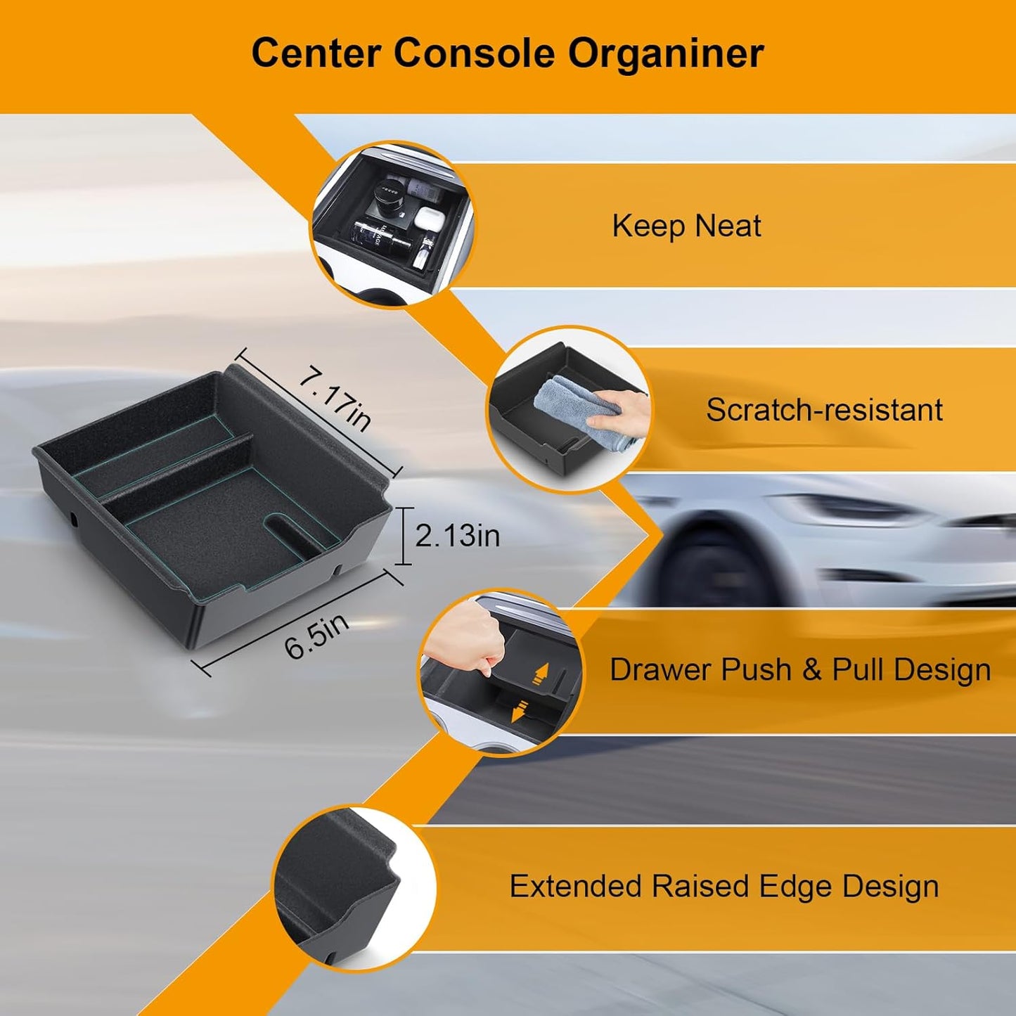 Center Console Organizer Tray for Tesla Model Y 2020-2024(Not Fit Model Y 2025 Juniper), 6PCS Interior Accessories with Armrest Storage Tray, Hidden Storage Box, Cup Holder Insert, Under Seat Box