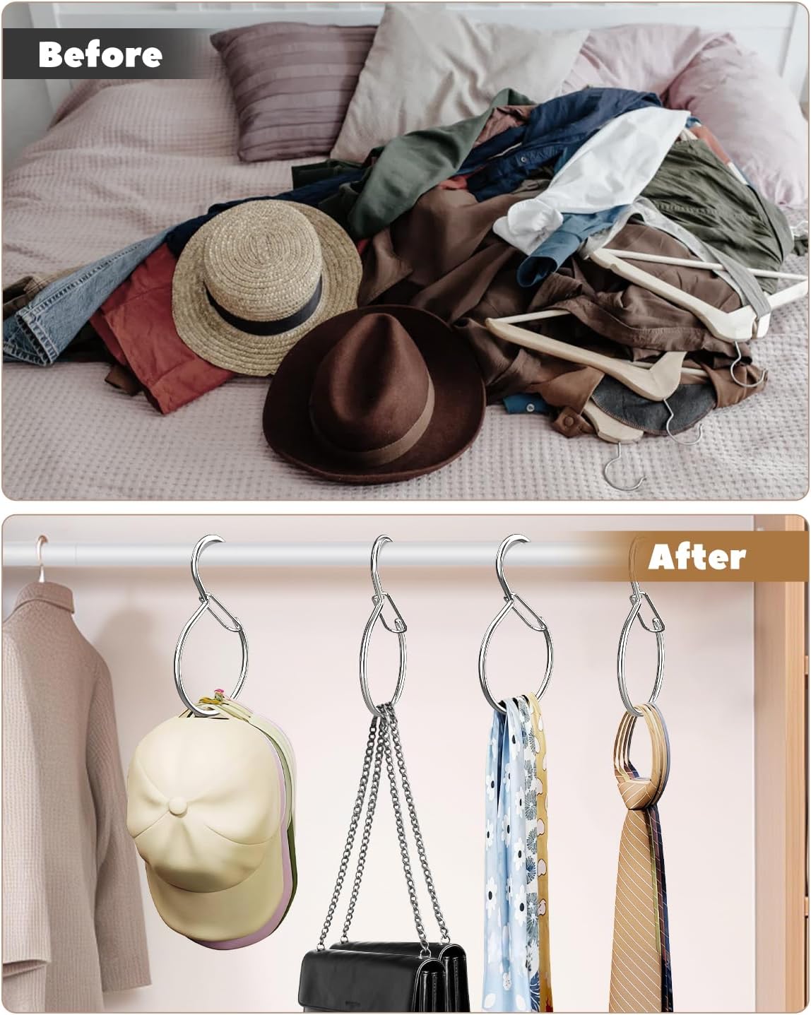 6 Pack Belt Hanger, Tie Hanger & Belt Organizer, Waterproof Belt Hanger for Closet, Ties, Scarves, Bags & Accessories, Keeps Closet Neat & Organized, Silver