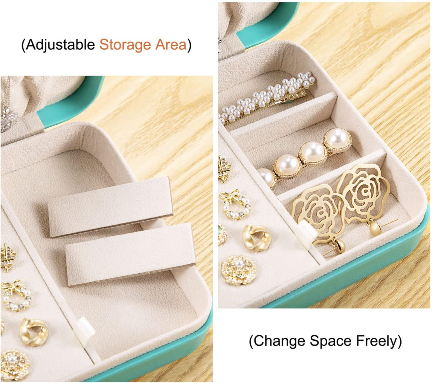 LANDICI Small Jewelry Box for Women Girls, PU Leather Travel Jewelry Organizer Case, Portable Jewellery Storage Holder Display for Ring Earrings Necklace Bracelet Bangle Watch Men Kids Gift, Lake Blue