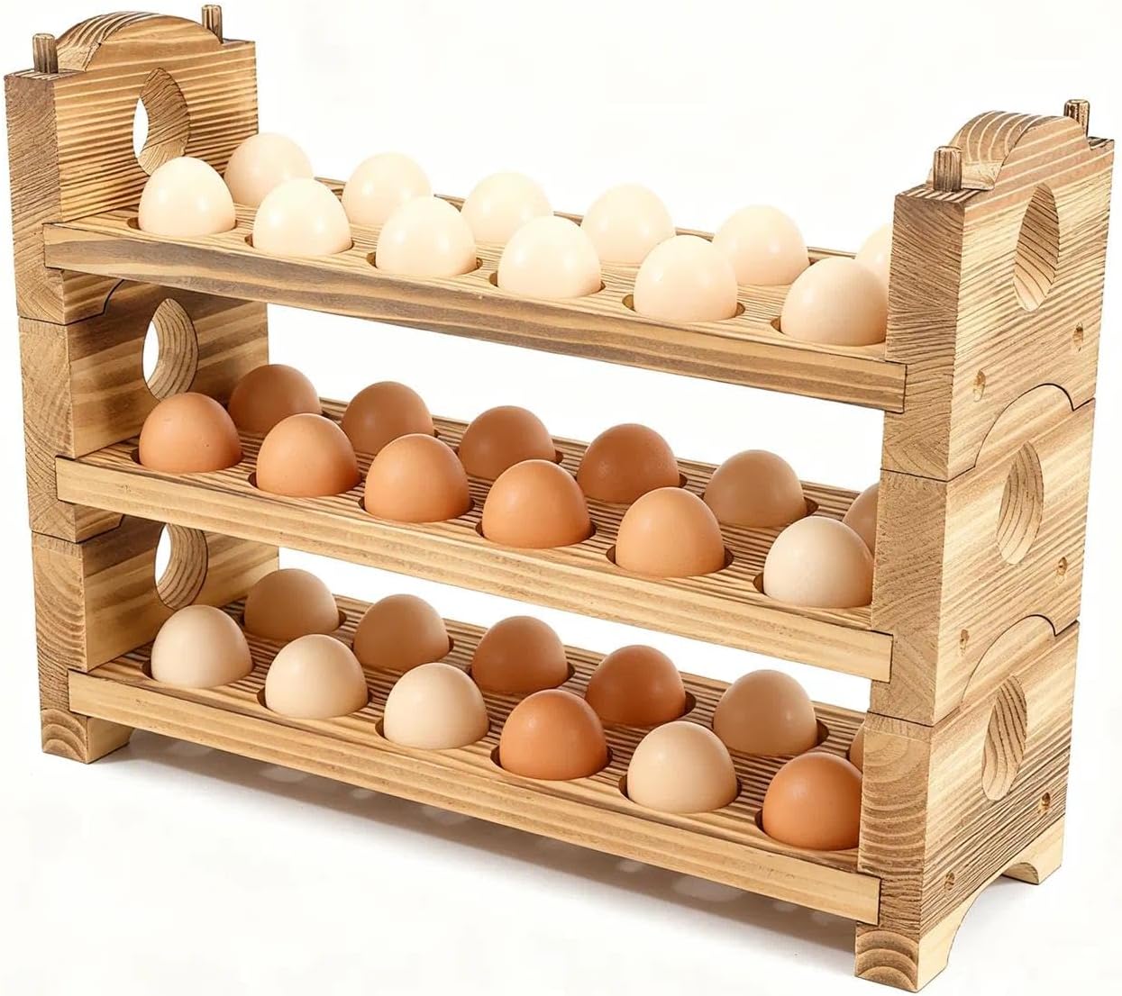 Egg Holder Countertop Farmhouse Decor - Wooden Fresh Eggs Storage for Counter - Pine Wood Egg Organizer Tray Racks