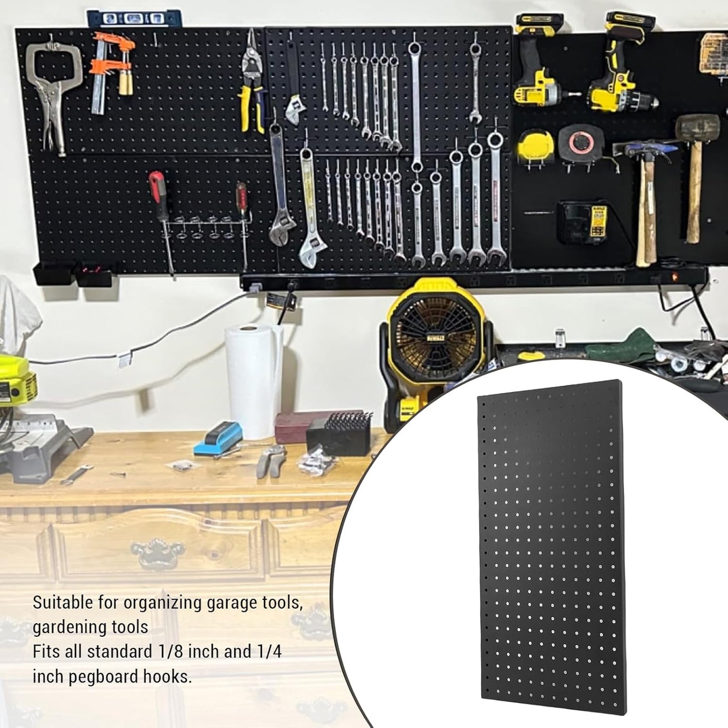 3Pcs Metal Pegboard Panels, 24x12inch Steel Black Pegboards Wall Organizer, 130lbs Heavy Duty Peg Board for Walls Home, Garage Tool Storage, Office Organization