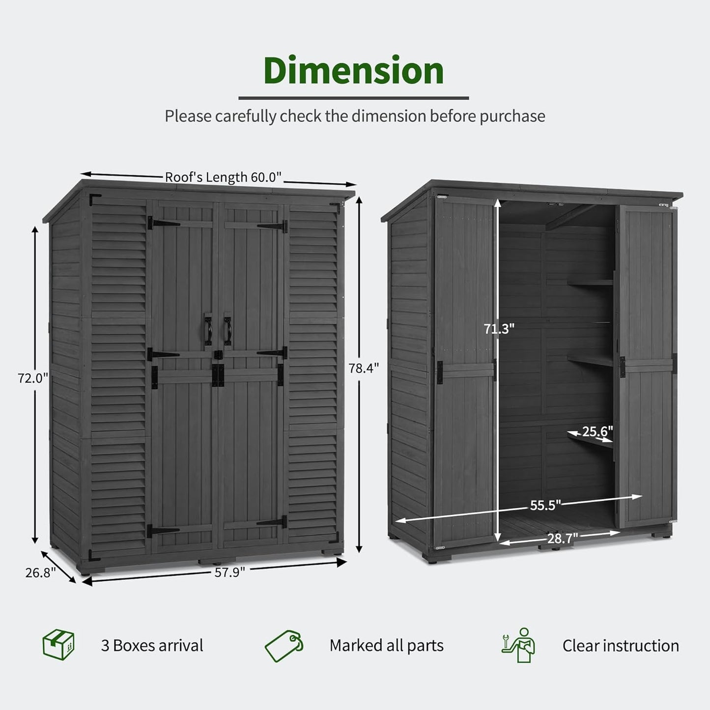 Macrout Large Outdoor Storage Cabinet with 6 Shelves (4.8 x 2.2 x 6.5 ft), Outside Storage Shed with Lock, Wooden Garden Shed for Yard Patio Lawn, 1738 (Gray)