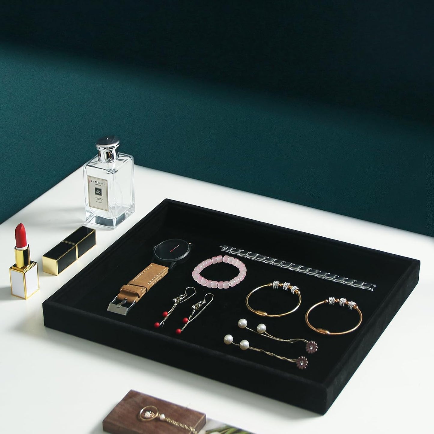 Coward 2Pcs/Set Black Velvet Stackable Jewerlry Organizer Tray Velvet Blank Tray Holder for Beads Bracelets Necklaces Earrings Store Selling or Home Show