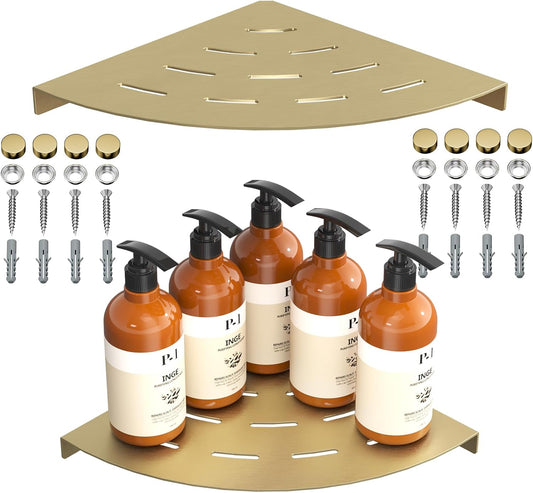 2 Pack Corner Shower Shelves Load Capacity 40 lbs 304 Stainless Steel Shower Corner Shelf Will not Rust 8in Shower Shelf for Inside Shower Brushed Gold Drilling Installation