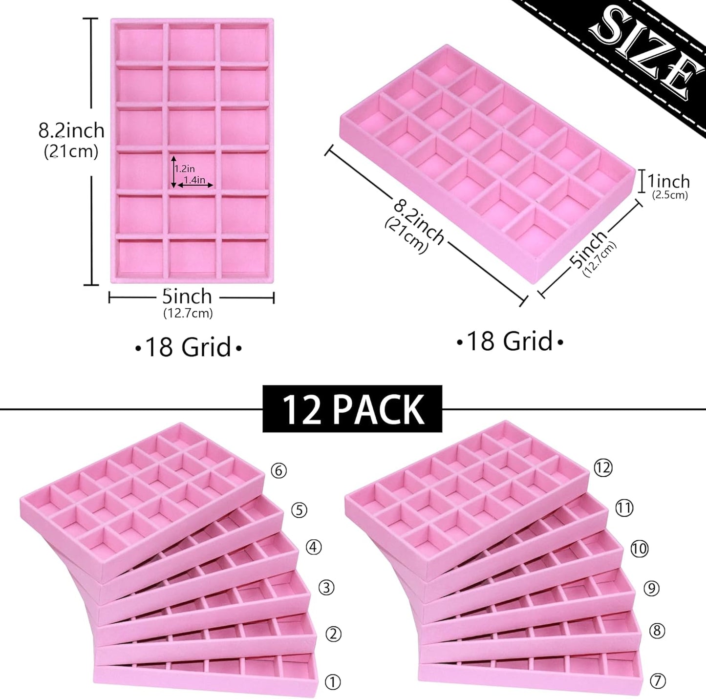 12 Pack Earring Organizer Stackable Jewelry Drawer Tray Removable Jewelry Display Tray Organizer for Necklace Earring Drawer Insert 216 Grids