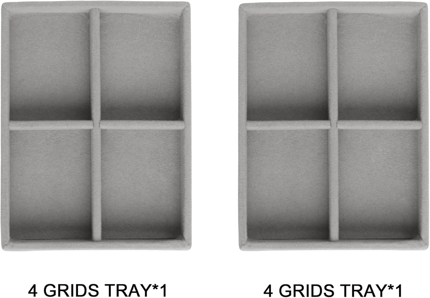 Frebeauty Small Jewelry Tray Set,Stackable Velvet Jewelry Organizer Tray,Mini Jewelry Drawer Organizer,Drawer Inserts,4.92 x 3.74 x 0.9 Inches,4 Grid Earring Organizer for Women(Set 2,Grey)