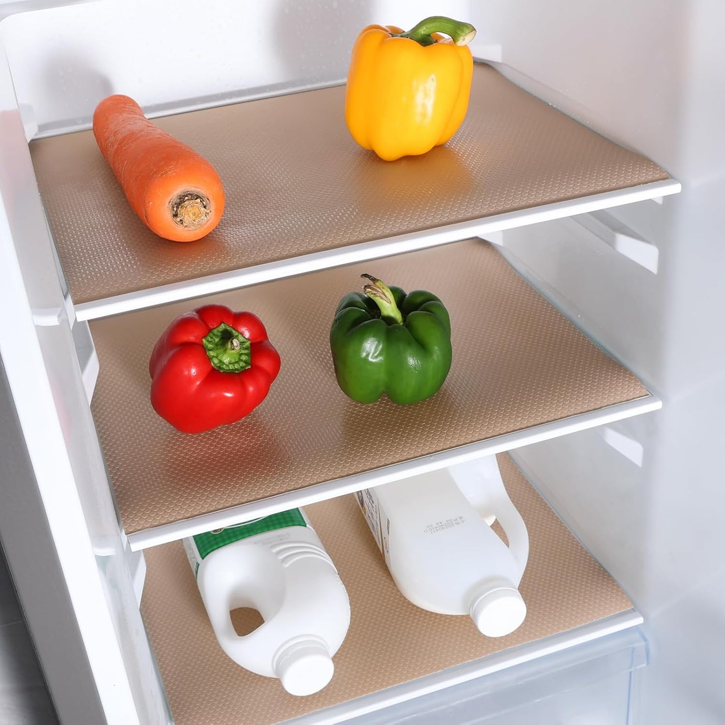 Beige Shelf Liners for Kitchen Cabinets Non Adhesive Drawer Liner for Bathroom Waterproof Refrigerator Liners for Shelves Fridge Plastic Mats Cabinet Cupboard Liner 17.5 x 236.2 Inches x 2 Rolls