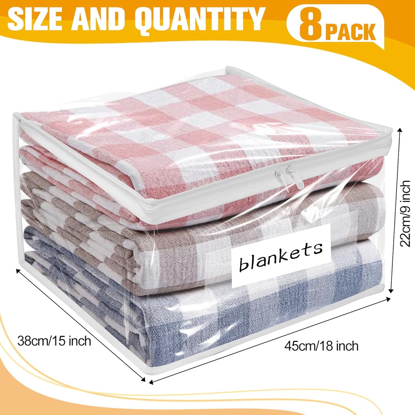 Plastic Storage Bags with Easy-Glide Zipper, Pack of 6, Durable Clear Vinyl Zippered Storage Bags for Clothes Sweaters Comforters Blankets Sheets Bedding (18 x 15 x 9 Inch)