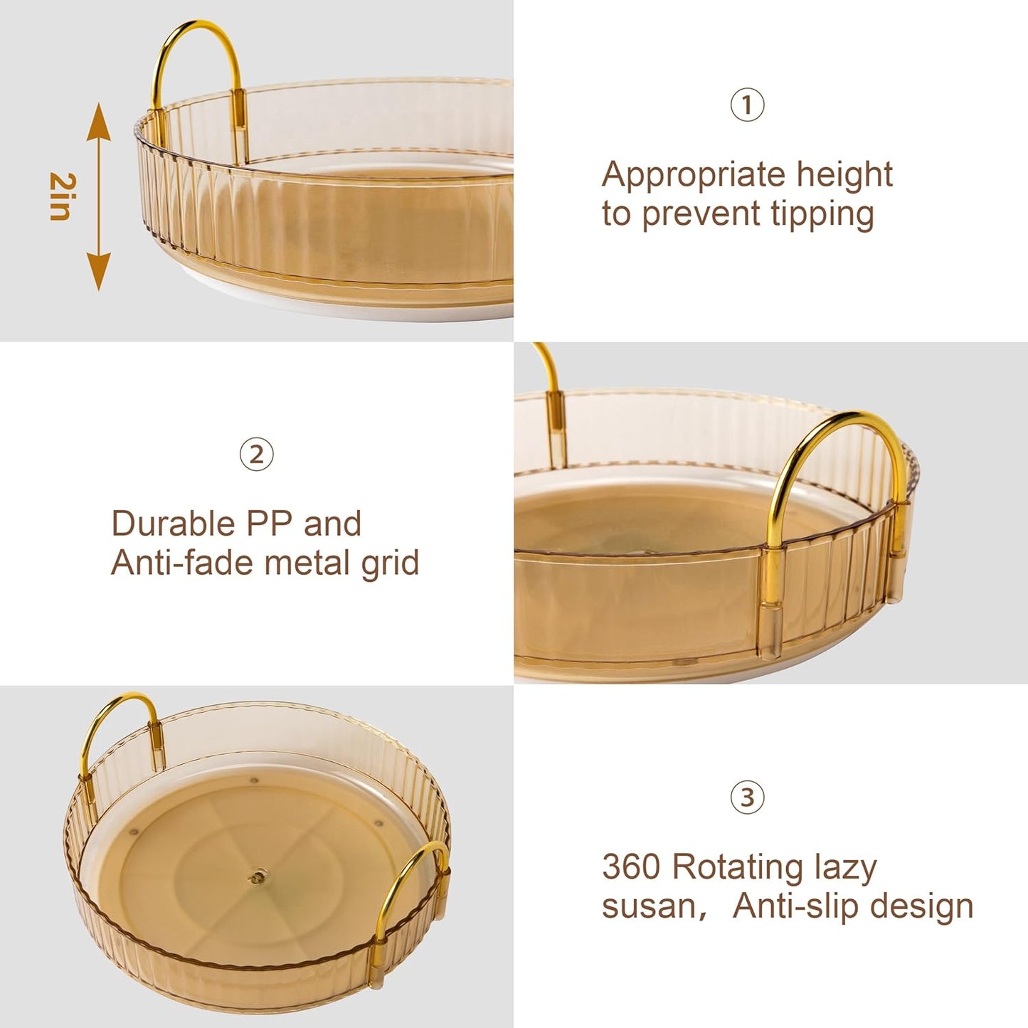 YCIA&DONE 360 Rotating Makeup Organizer and Storage for Vanity Countertop 1 Tier, High Capacity Cosmetic Skincare Perfume Organizers for Dresser Bathroom Fridge Lazy Susan (Amber Gold)
