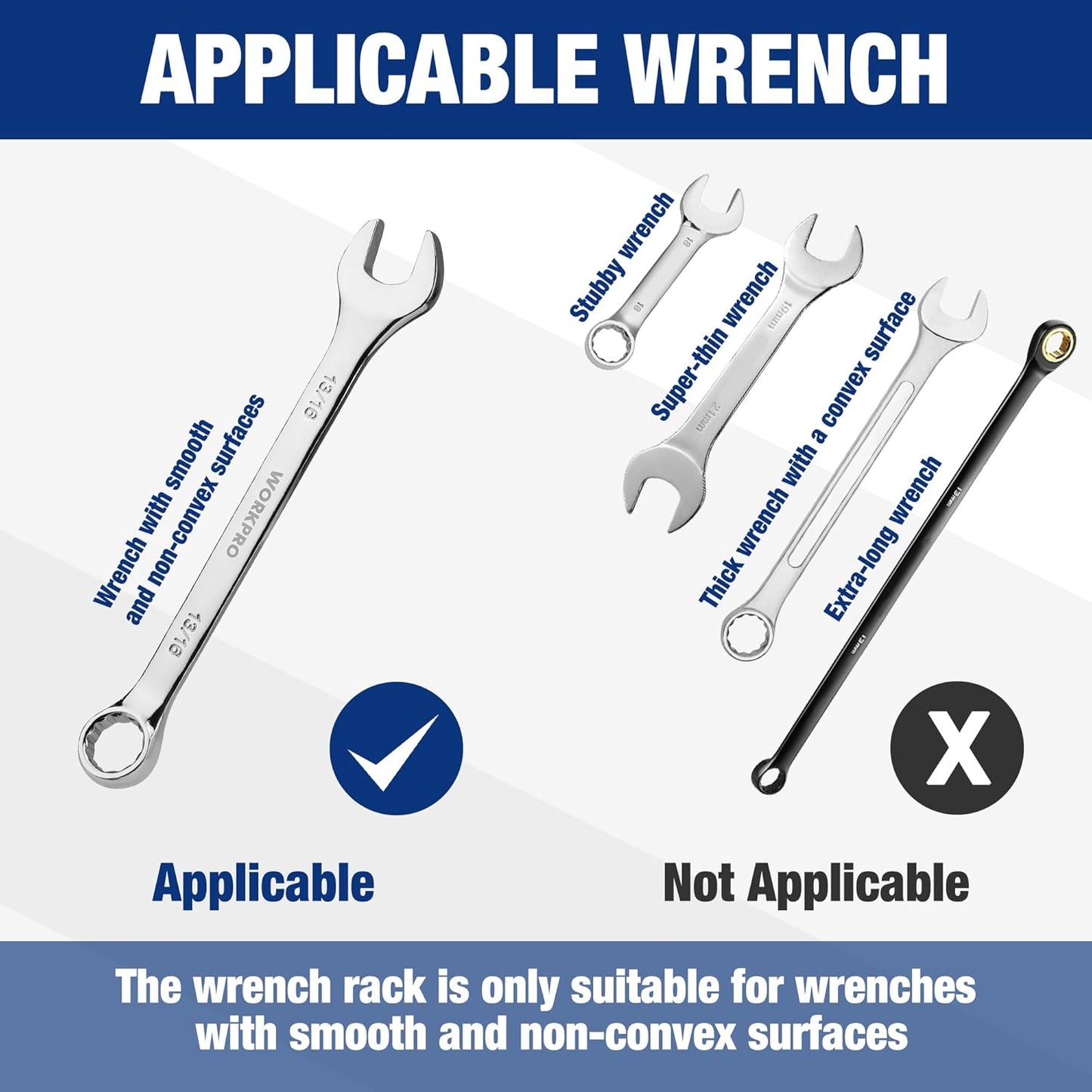 WORKPRO 2-Piece Wrench Organizer, 24-Slot Plastic Holder Set With Lock Cover, Metric & SAE Compatibility (Up To 19mm or 7/8), Premium Quality Rack Tool Trays With Carrying Handle