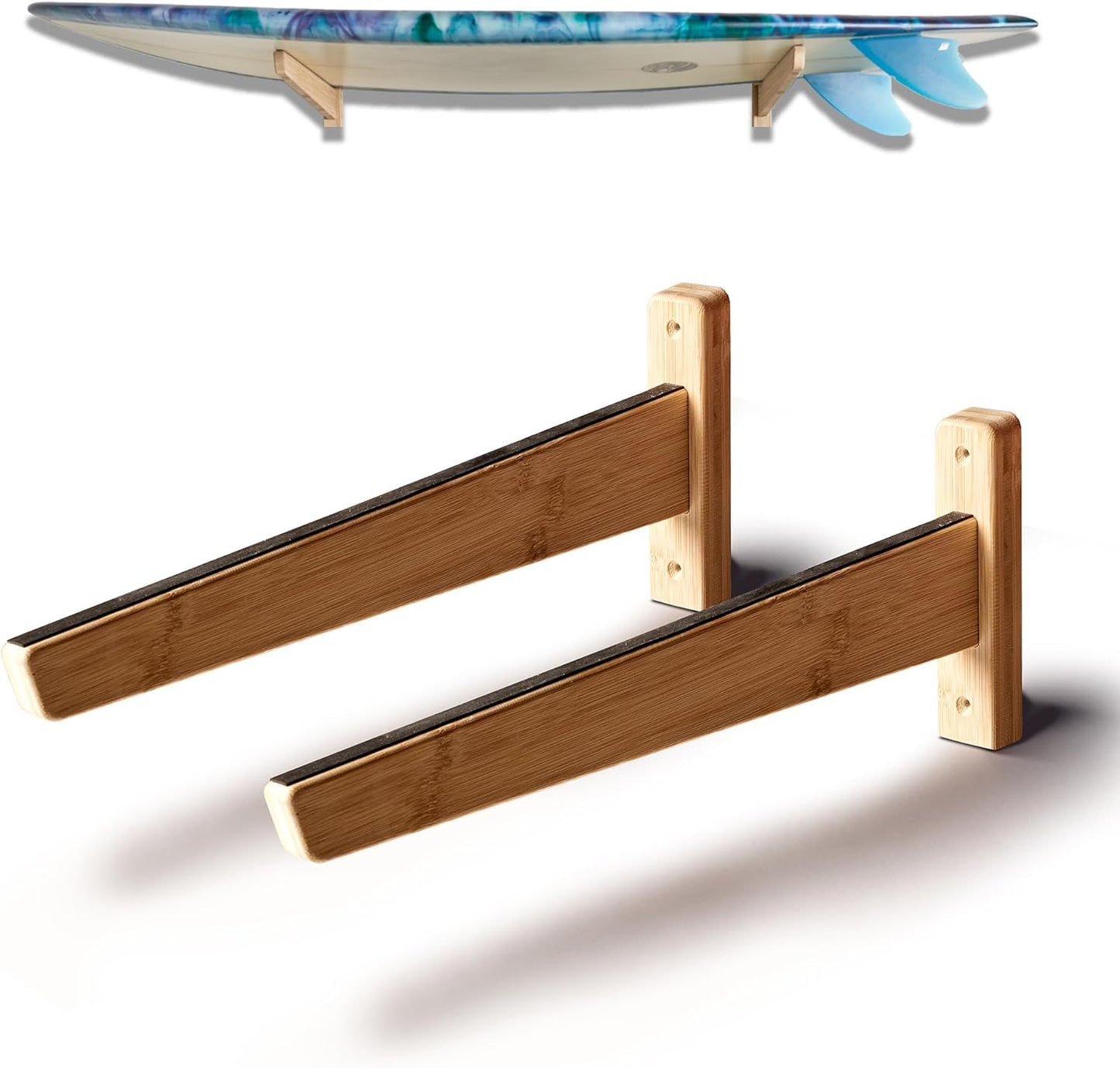 Surfboard Wall Mount, Suitable for Longboards and Shortboards, Snowboards, Beautiful Bamboo Storage Rack, Works for Indoors and Outdoors Display (Amber), Standard