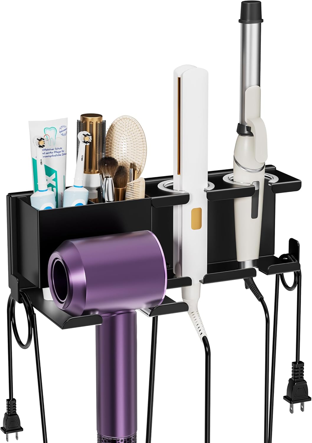 Hair Dryer Holder Wall Mounted, Metal Hair Tools Organizer, Hair Dryer Holder for Blow Dryer, Curling Iron, Straightener, Bathroom Hair Accessories Tools Organizer, Black