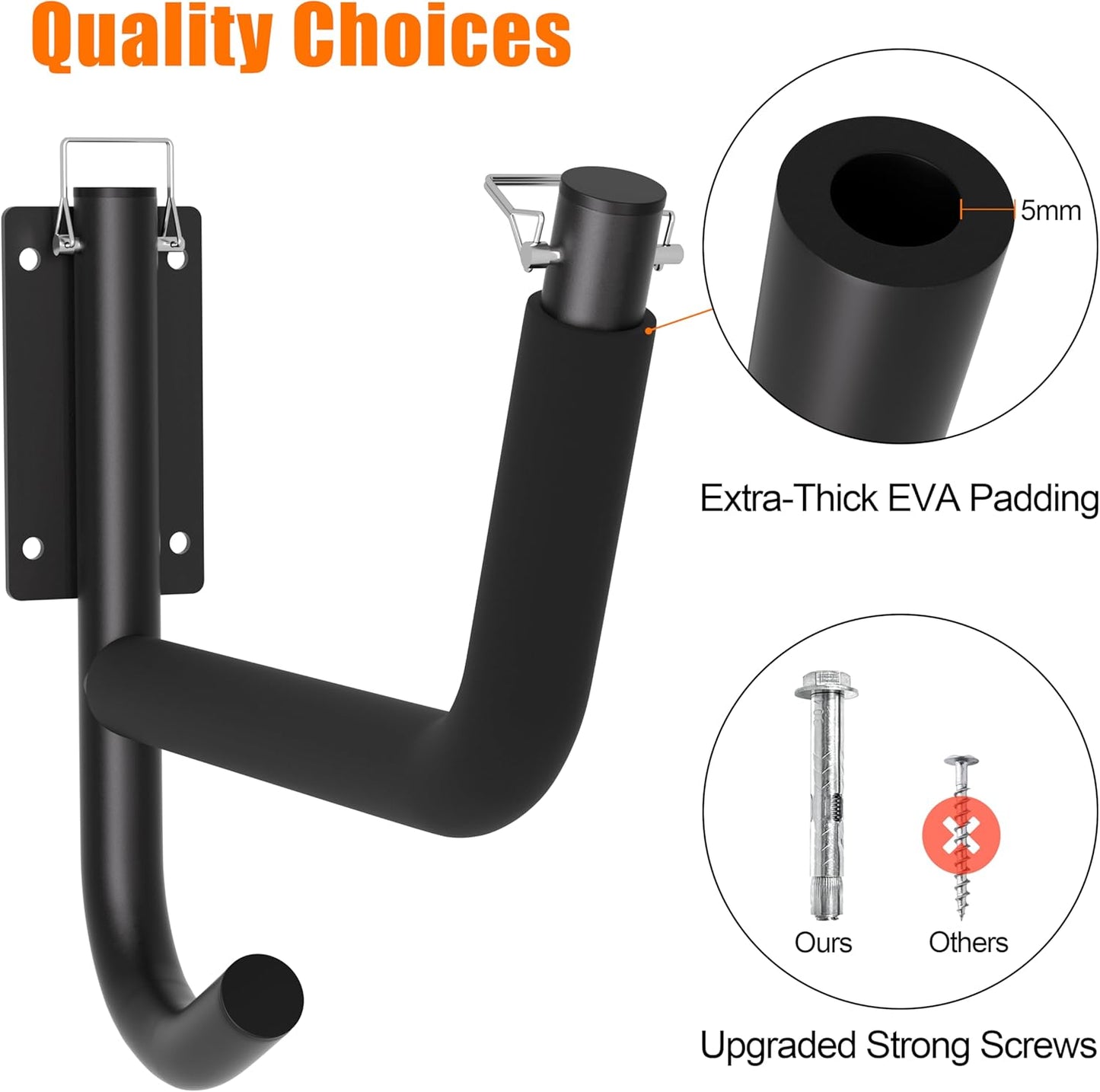 Kayak Wall Rack 2 Pack, Heavy Duty Kayak Hooks for Garage Wall Mount Storage, 300 LB Capacity Kayak Wall Hanger with Fixing Straps and Paddle Board Holder for Kayak, Canoe, Ladder, Surfboards