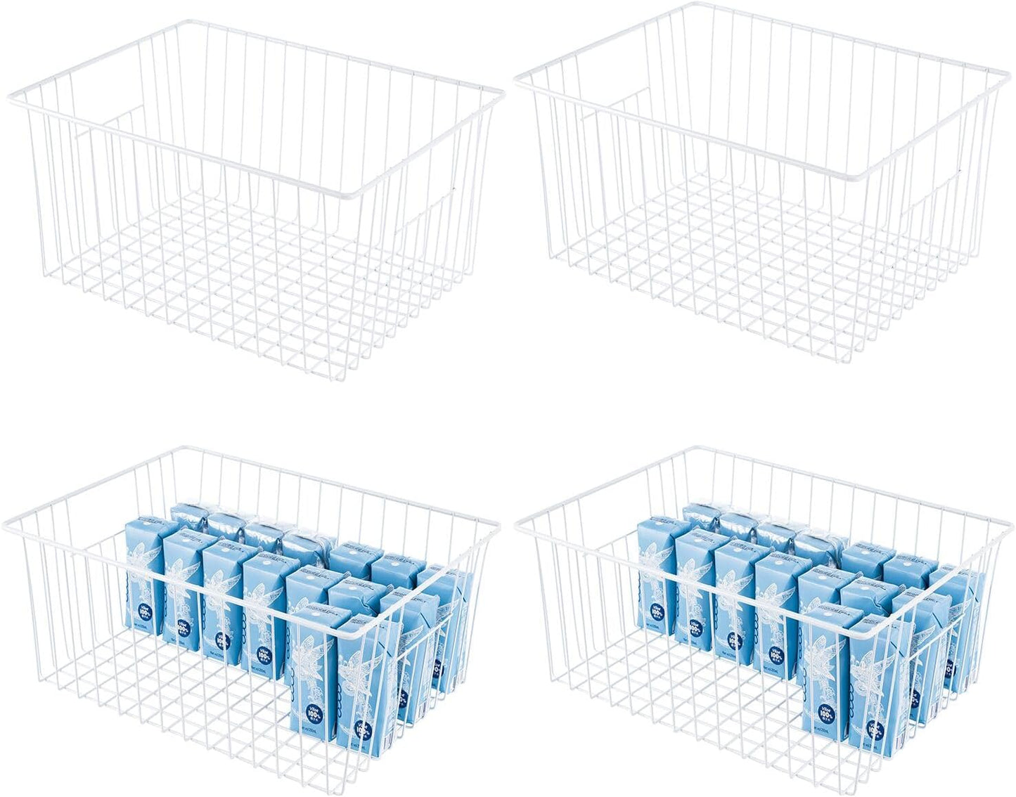 Npro 4 Pack Upright Freezer Organizer Bins - Standup Freezer Organizers Improve Air Circulation, Wire Storage Baskets, White