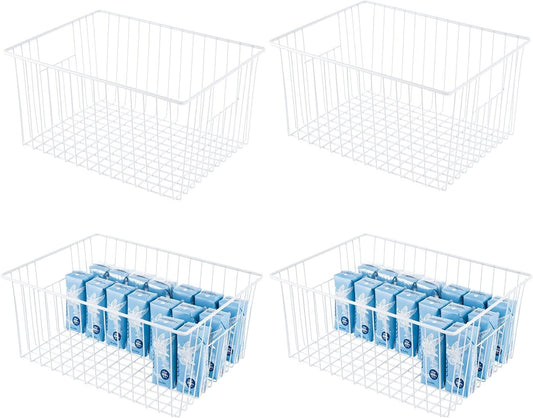 Npro 4 Pack Upright Freezer Organizer Bins - Standup Freezer Organizers Improve Air Circulation, Wire Storage Baskets, White