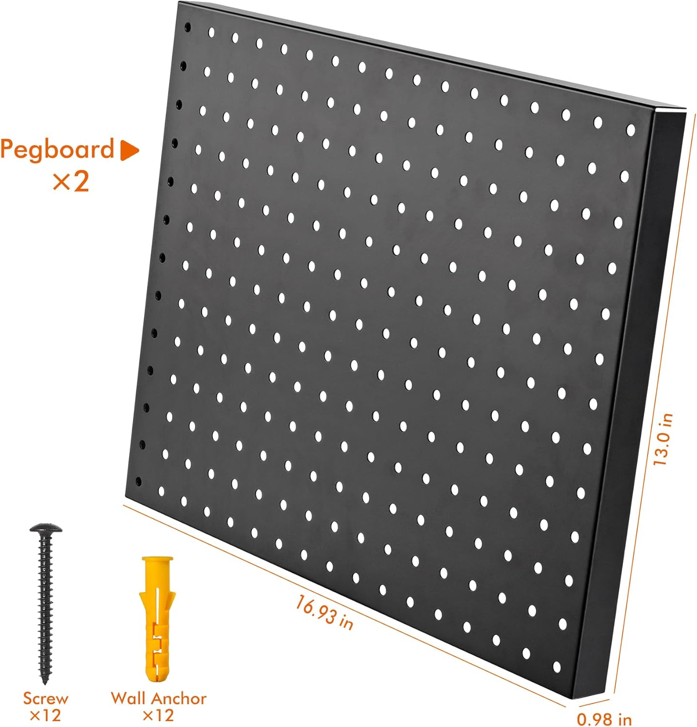 G.CORE Heavy Duty Metal Pegboard Organizer - Wall Storage Steel Peg Board Panels Set 1/4 inch Round Holes 17"x13" 2 Pack Garage Craft Tool Display Hanging Rack Organization Kit with Mounting Hardware