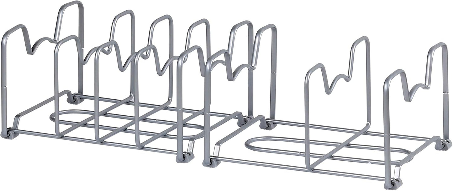 Simple Houseware 2PK Kitchen Cabinet Pan and Pot Lid Organizer Rack, Total 6 Compartments, Silver
