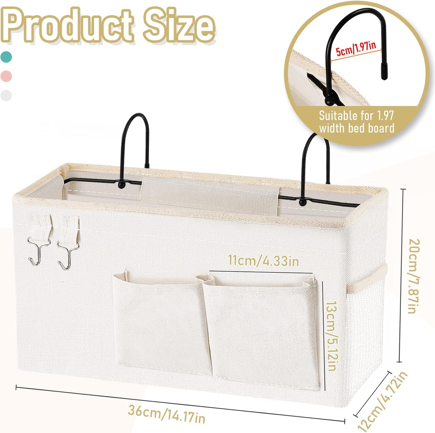 Bedside Caddy Bedside Organizer Hanging Storage Bag for Bunk College Dorm Bed and Hospital Beds with Magazine Water Bottle Phone Holder (White)