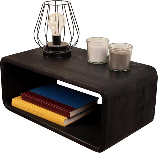 Floating Nightstand Wooden, Bedside Table, Nightstand Shelf, Handmade, Wall Mounted Bedside Shelf, Minimalist and Unique Style (Black)