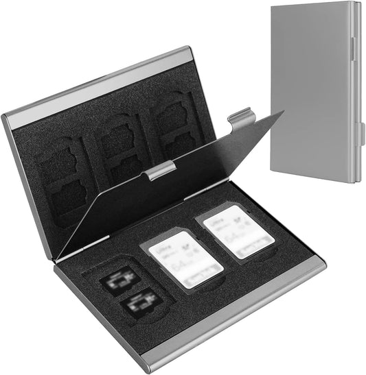 SD Card Holder, SD Card Case, LAVILI CF Memory Card Holder Case Aluminum Alloy Hard Shell, Double-Layer Capacity for 6SD Cards and 12 TF Cards Silver Color
