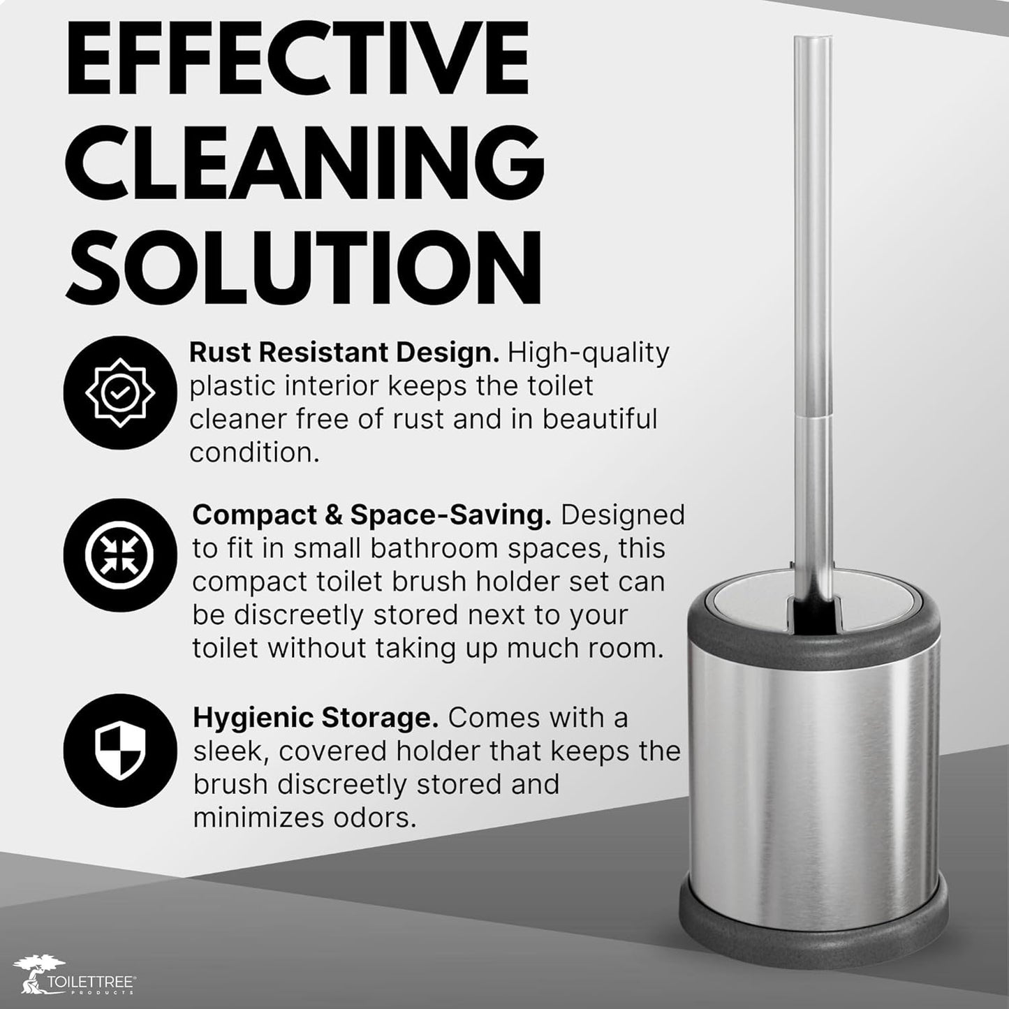 ToiletTree Products Toilet Brush with Lid - Sleek Toilet Bowl Brush and Holder - Toilet Scrubber Brush Set with Heavy-Weight Base - Lidded Toilet Bowl Cleaner Brush and Holder - Chrome (2 Pack)
